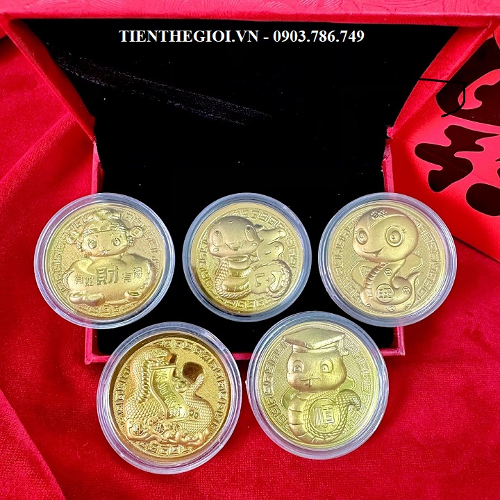 Hộp Đồng Xu Hình Con Rắn Mạ Vàng Túi Phúc